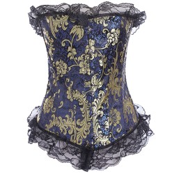 royal embroidered lace trim buckled sexy corset with thong